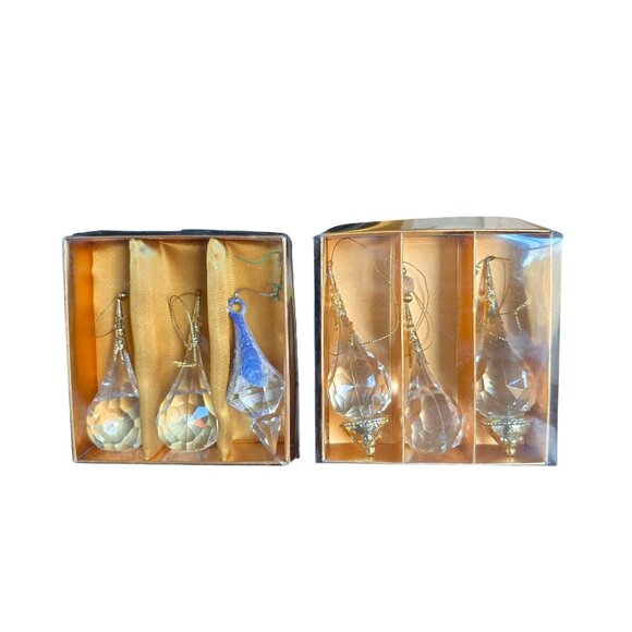 VTG Acrylic Faceted Teardrop 5" Christmas Ornaments String Hangers Lot of 6 - Picture 2 of 14